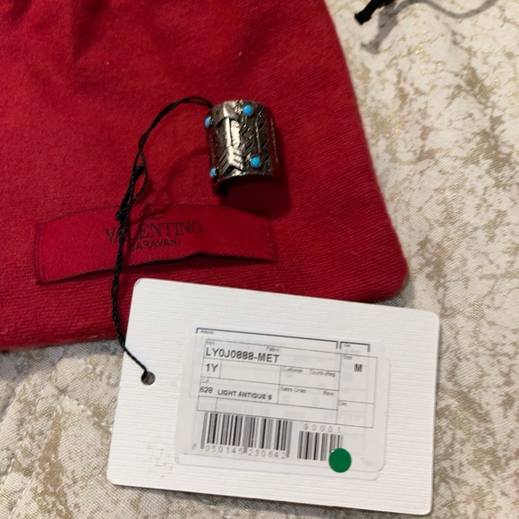 Valentino Garavani men silvertone turquoise etched ring . - Picture 4 of 9